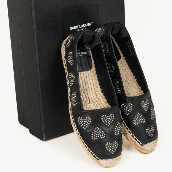 Saint Laurent Nero Leather Studded Heart Espadrilles - Picture 12 of 12